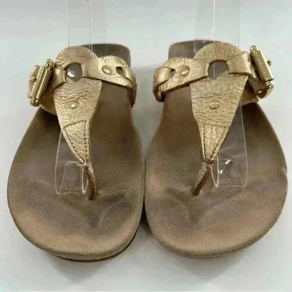 Michael Michael Kors sandals 6 gold metallic leather thong flip flop flatforms - Picture 3 of 12